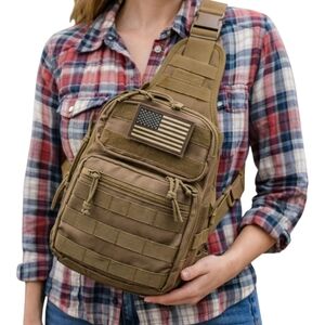 Reebow Gear Tactical Sling Backpack MOLLE Crossbody Chest Bag Tan EDC Hiking